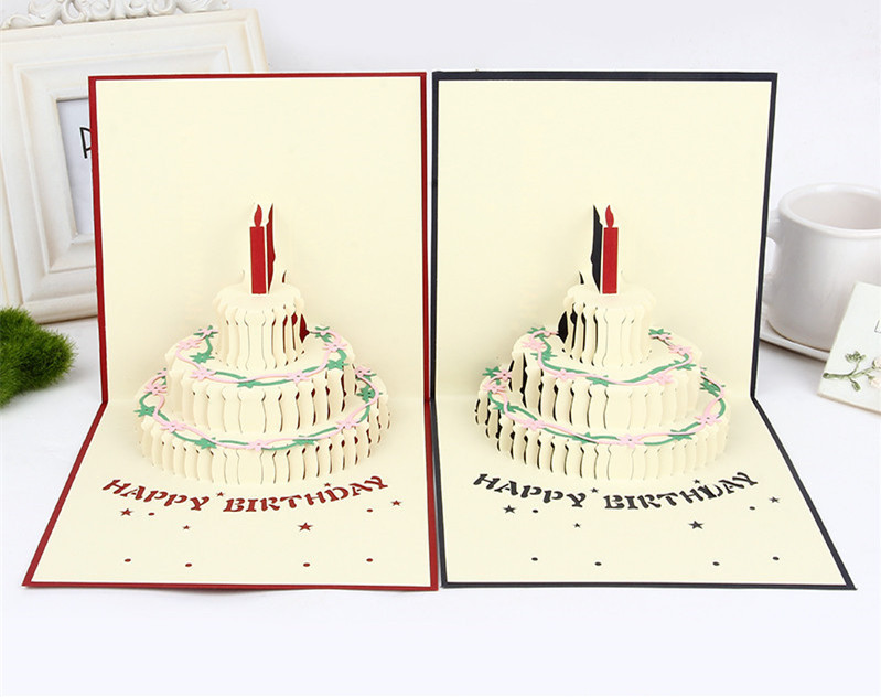 现货纸雕 3d立体贺卡彩色蛋糕贺生日祝福贺卡|ms