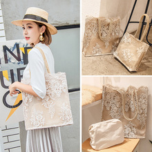 包包女2020新款韩版蕾丝手提购物袋复古夏天刺绣托特包单肩托特包