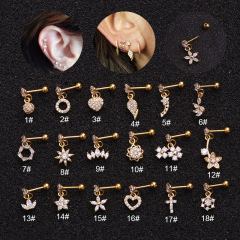 AliExpress hot selling pierced new micro-inlaid zircon earrings stainless steel ear bone earrings European and American foreign trade body jewelry