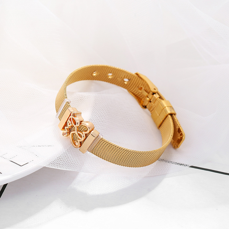 Unisex Gender Sweet Letter Heart Shape Stainless Steel Plating Bangle