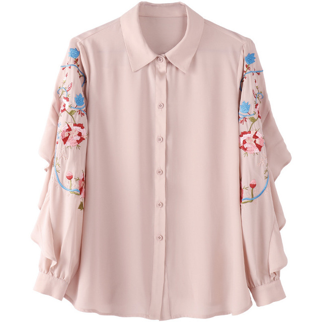 Autumn New Embroidered Lotus Edge Chiffon Shirt