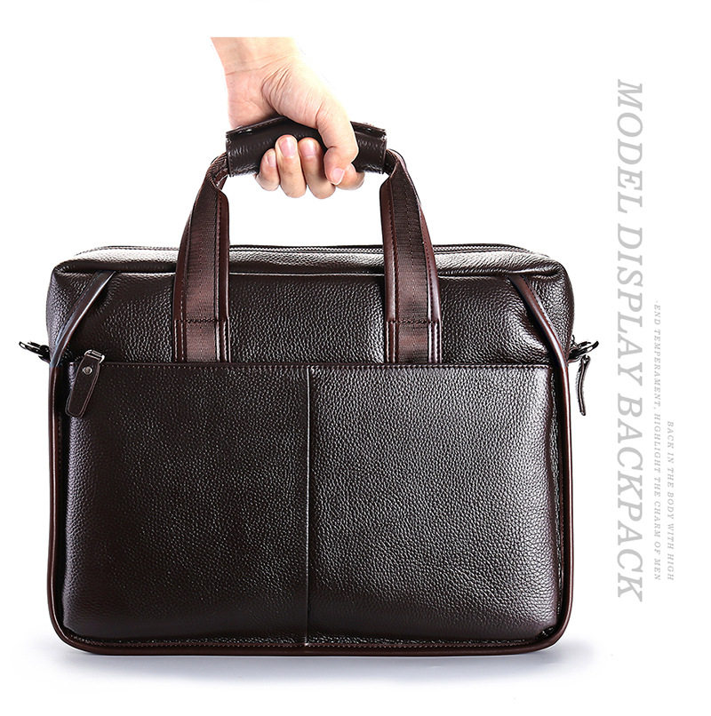 Túi đeo chéo nam da bò thật vân vải thiều, túi đeo vai ngang kiêm túi xách công sở 37×27×9 cm — Màu cà phê, Màu đen chi tiết 18