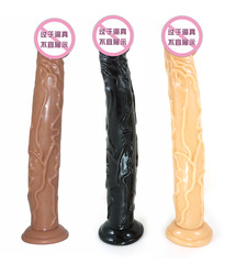 A very thick, long, lifelike straight-through artificial penis—soft, manual adult toy, women's erotic masturbator, 5 cm in length.