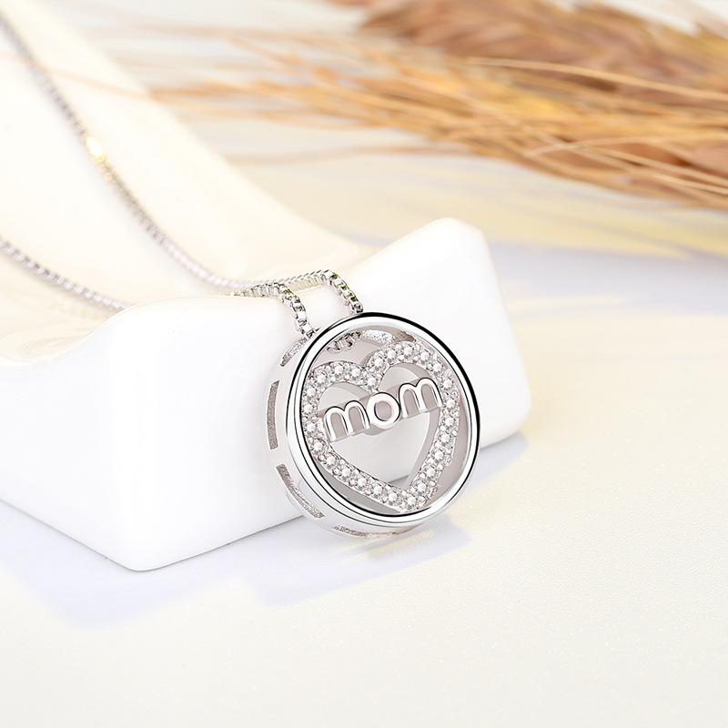 巧兰轩厂家直销仿银字母MOM韩版锆石项链圆圈心形吊坠时尚首饰品|ms