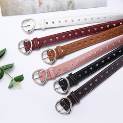 皮帶女愛心扣裝飾簡約百搭心形鏤空腰帶休閒時尚免加孔學生細腰帶