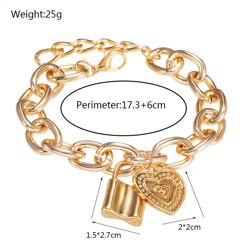 Fashion Alloy Chain Lock Love Pendant Bracelet display picture 2