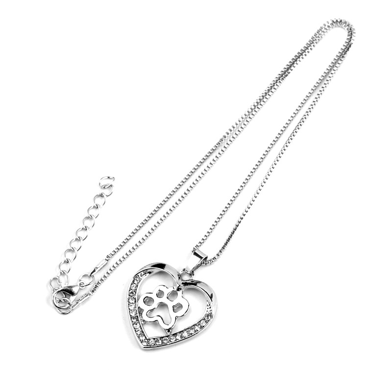 New fashion love peach heart necklace love dog paw hollow diamond pendant necklace wholesale