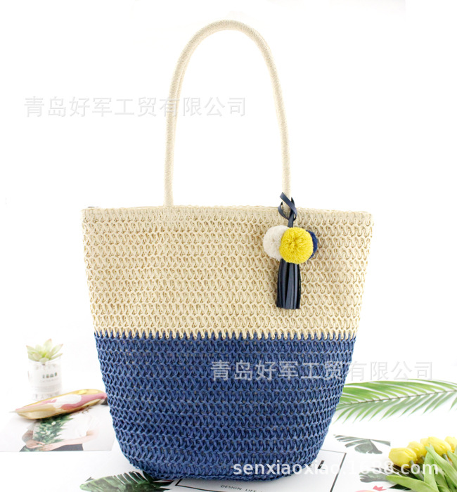 Wholesale Clashing Color Woven Straw Woven Two-color Bag Handbag Nihaojewelry display picture 5