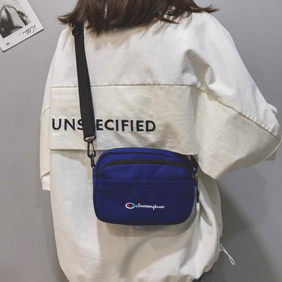 ins包包女2019春季新款时尚帆布单肩斜挎包简约百搭网红小黑包潮|ru