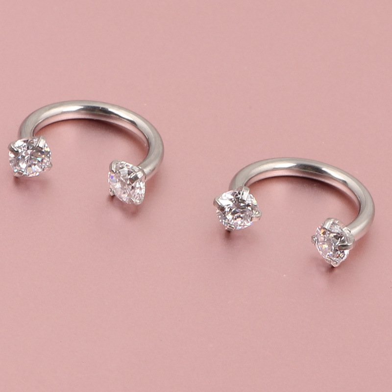 European American Hot Sale Zircon Inner Teeth Nose Ring Nose Nail Piercing Jewelry Stainless Steel detail image 7