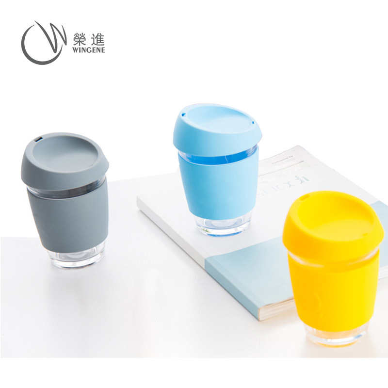 欧式硅胶咖啡杯防烫玻璃咖啡杯带盖可定制logo创意款随手杯|ms