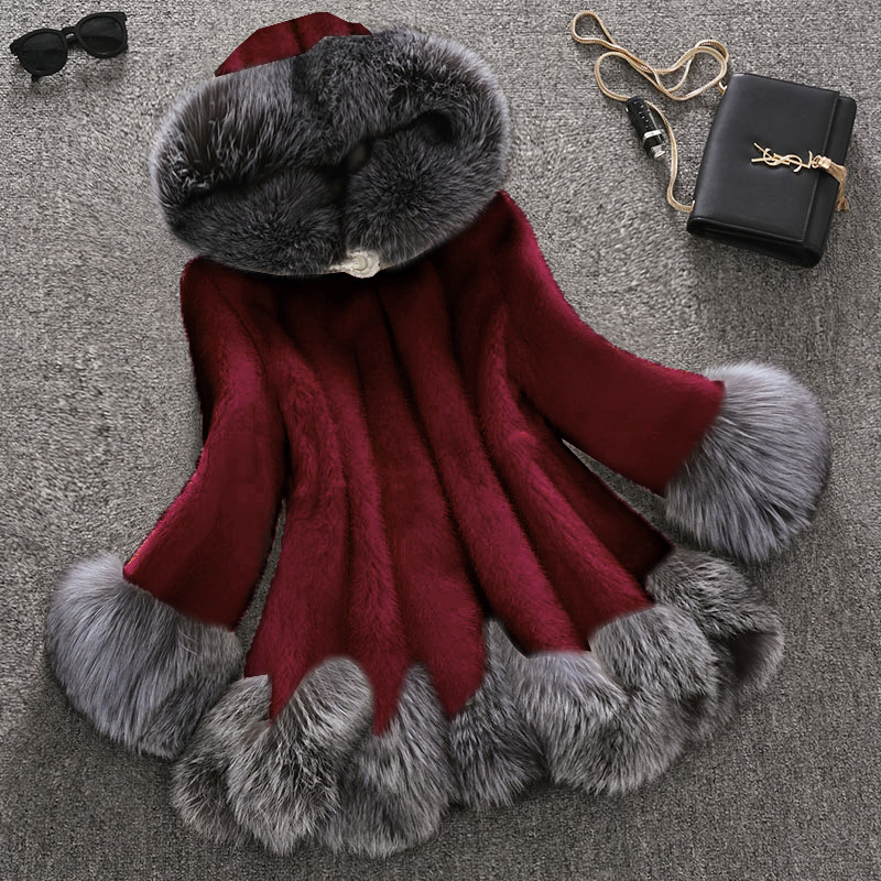 2021 New Fur Coat In Autumn And Winter Women's Medium And Long Mink Fur Fox Collar Imitation Fur Women's Coat