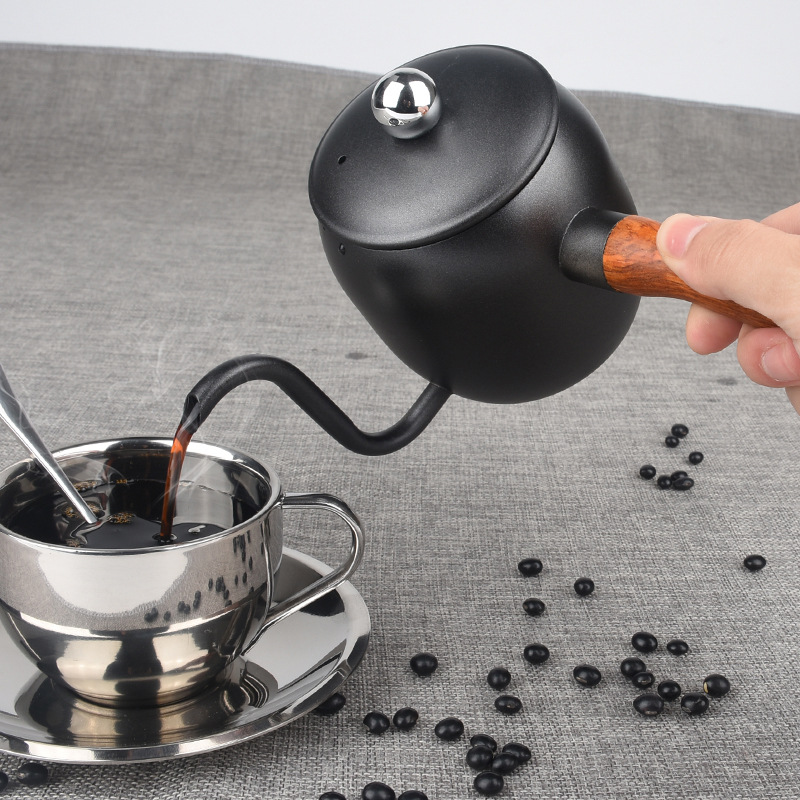 厂家直销304不锈钢手冲壶咖啡壶日式木手柄滴漏式细口长嘴壶500ML|ms