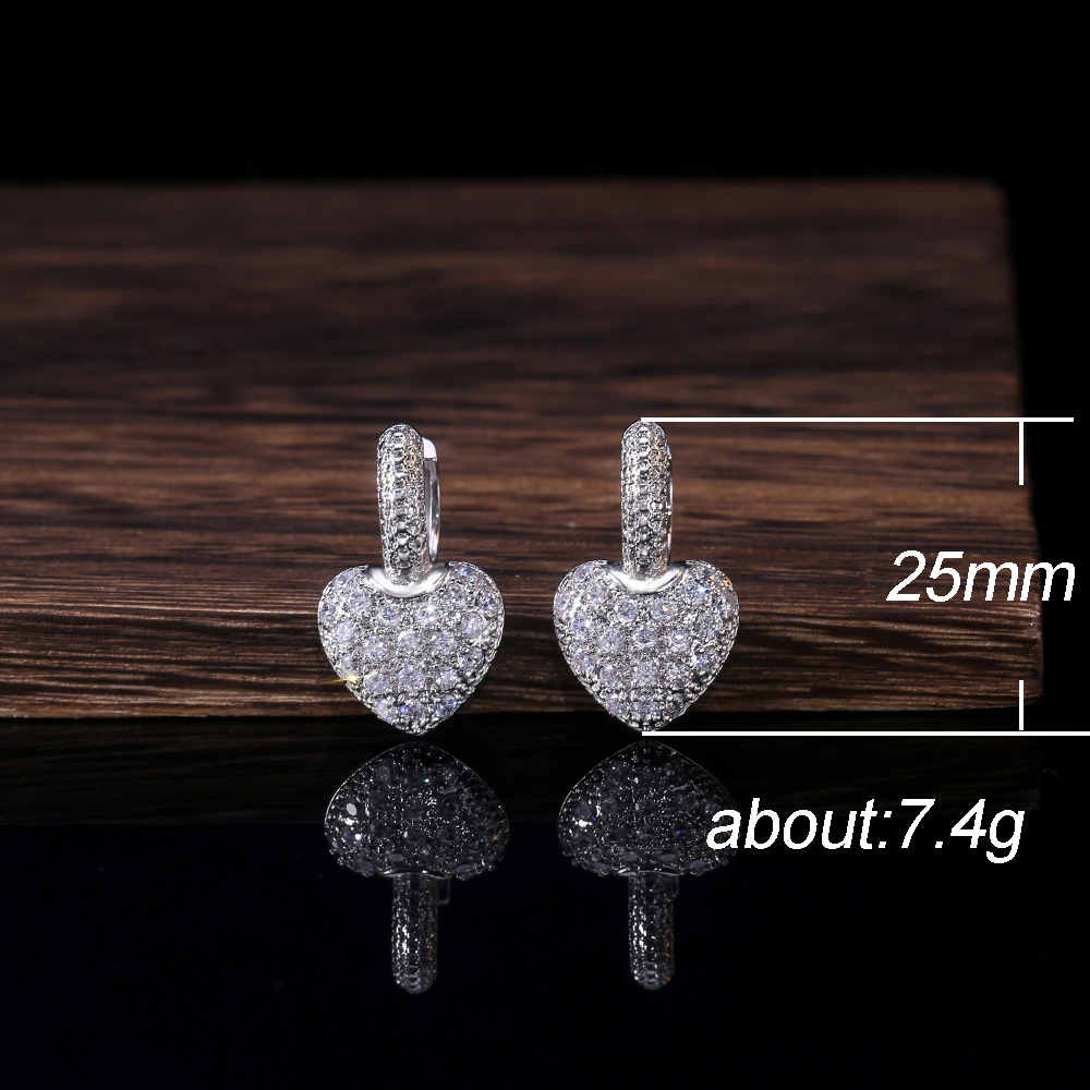 Korean Version Of Heart Pendant Copper Inlaid Zircon Earrings display picture 1