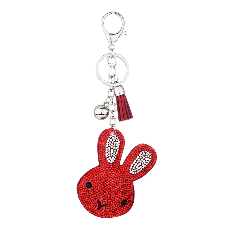 31g Weight Diamond Design Rose Red, Red, Silver, Yellow, Black Color Korean Creative Cartoon Korean Velvet Bunny Spot Drill Keychain Car Key Chain Students' School Bag Pendant Wholesale 9