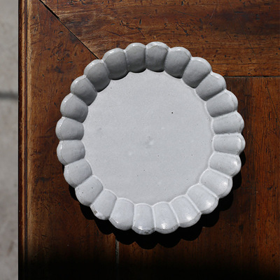 花口壶承 白色陶瓷壶承干泡台茶壶托盘茶盘金属 白釉茶具茶席|ms