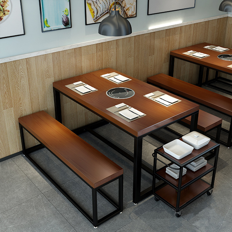 实木餐桌椅组合自助餐厅火锅店实木电磁炉火锅桌餐椅组合定制|ms