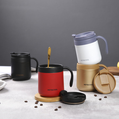 Office thermal cup for men and women, stainless steel coffee mug, portable couple tea cup for home use with handle
