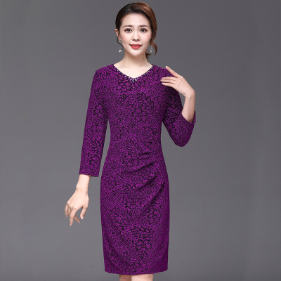 2019秋冬旗袍裙新款彈力金屬絲媽媽禮服大碼原創高端品質廠家批發