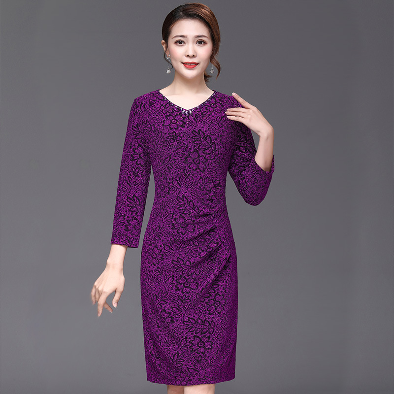 2019秋冬旗袍裙新款彈力金屬絲媽媽禮服大碼原創高端品質廠家批發