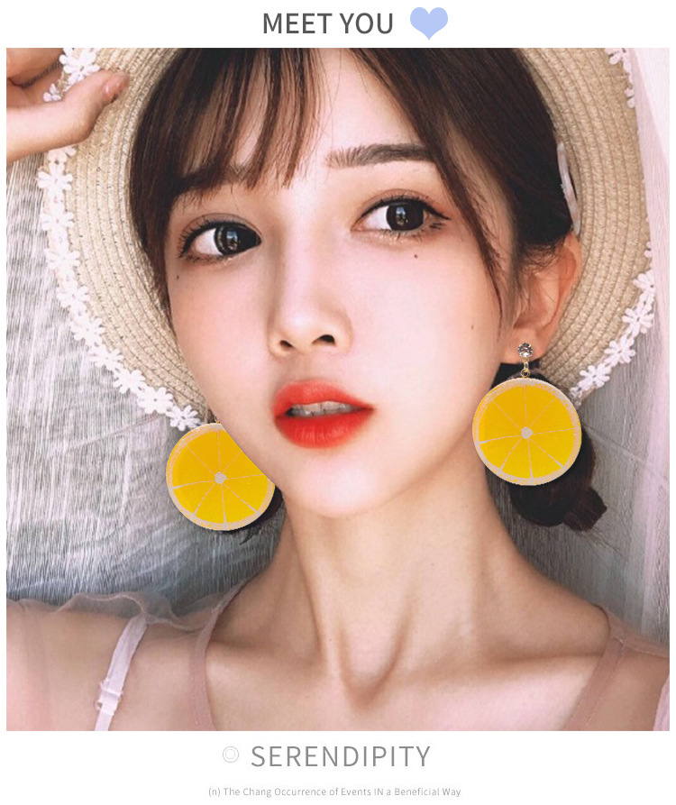 1 Pair Sweet Lemon Fruit Arylic Inlay Rhinestones Women's Drop Earrings display picture 1