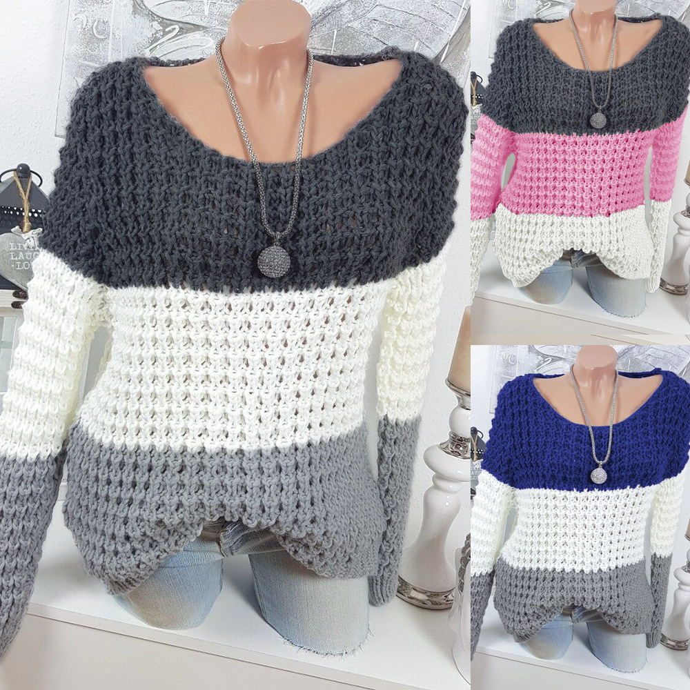 casual round neck contrast color sweater NSLK16936