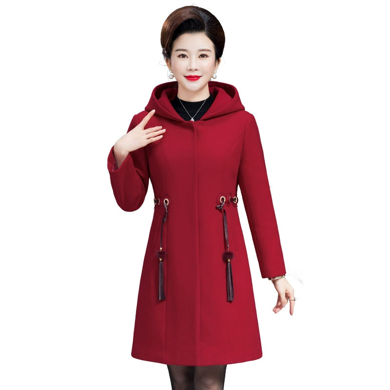 Д demi-season down jacket for mother, long woolen coat, increased thickness, for middle age, mid-length