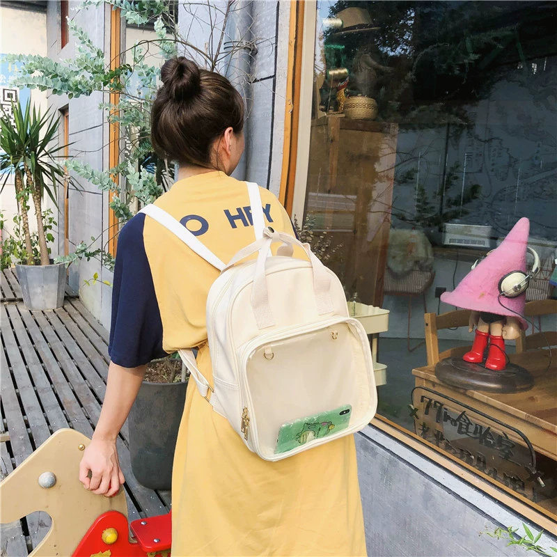 Backpack, polyurethane capacious school bag, transparent travel bag for leisure, 2020, Korean style