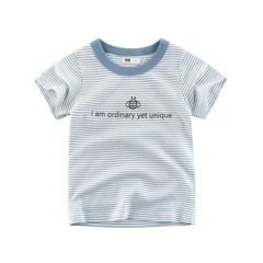 Korean Children's Summer New Arrival 2023 Striped Round Neck T-Shirt for Kids
