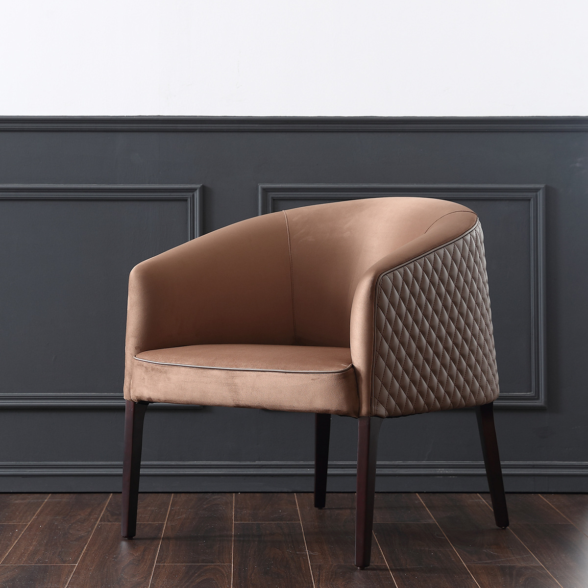 美式輕奢單人沙發椅 房間臥室休閑椅設計師陽台沙發皮拼布沙發椅