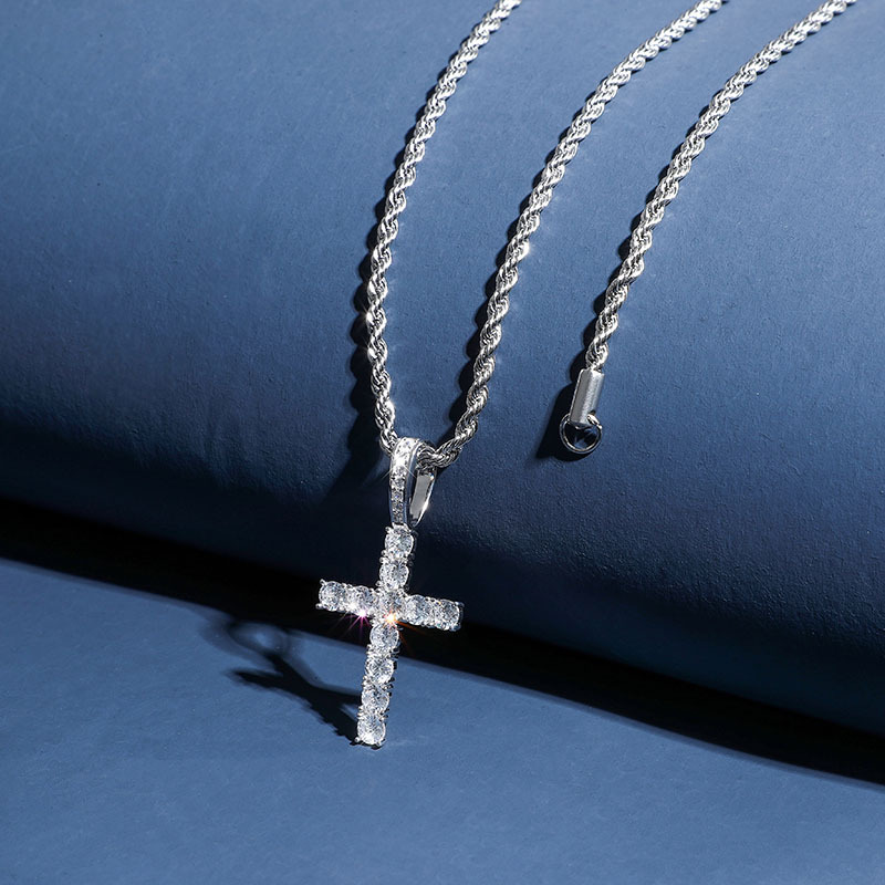 Casual Simple Style Cross Sterling Silver Inlay Zircon Pendant Necklace 1 Piece display picture 5