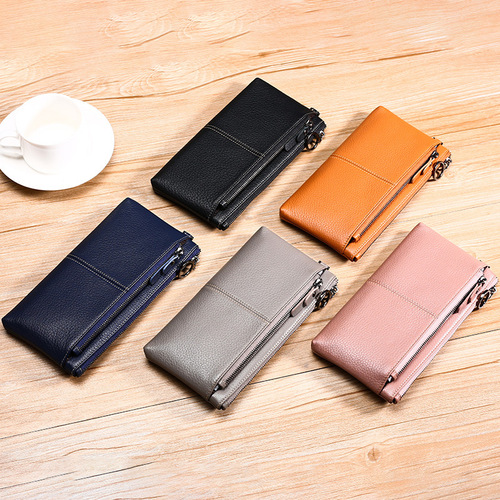 Natural leather fashion women's clutch bag with zipper mobile phone wallet function women's clutch bag