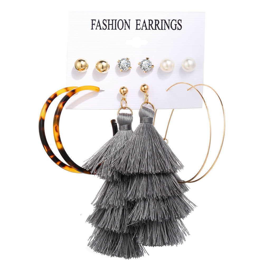 Acrylic Artificial Pearl Circle Tassel Earrings Set 6 Piece Set Hot Selling Earrings Wholesale Nihaojewelry display picture 28