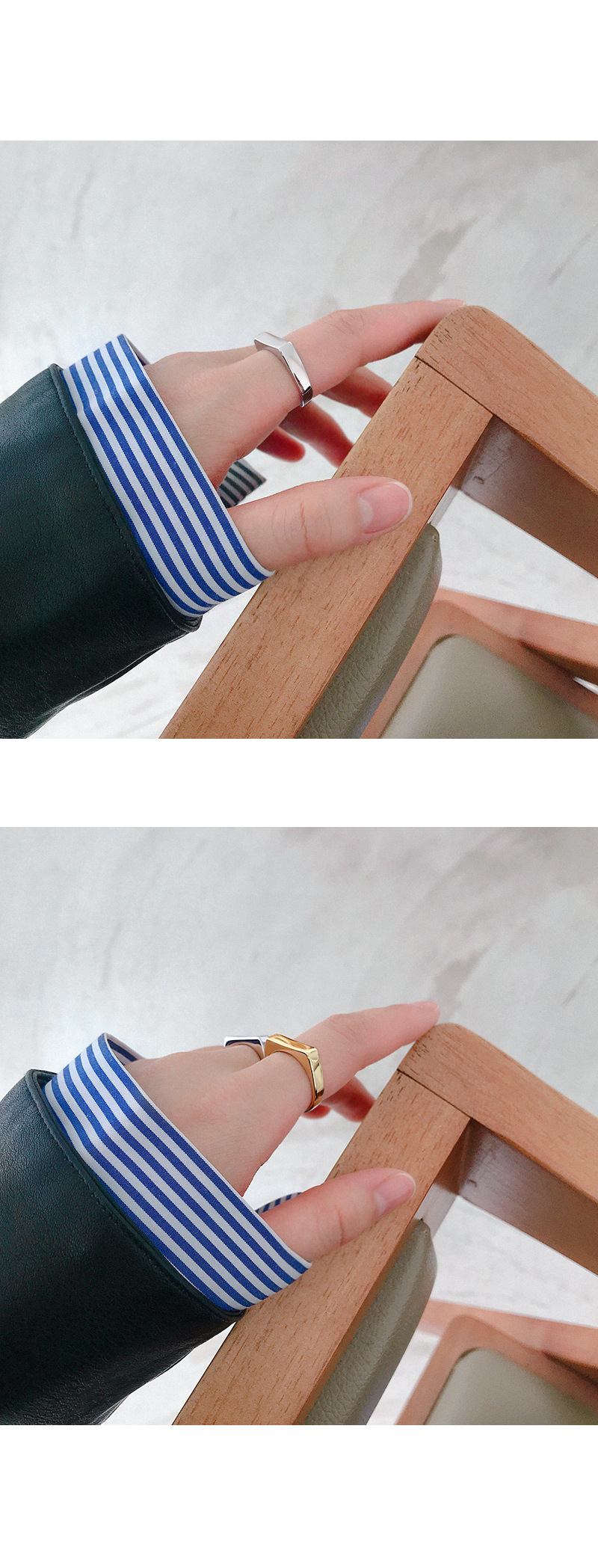 Korean S925 Sterling Silver Ring INS Minimalist Geometric Rectangle Glossy Open Female Ring Silver R