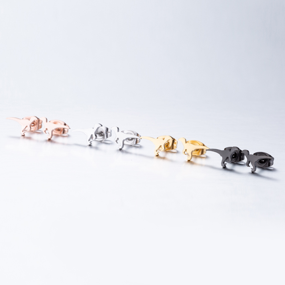 PVD Coated Gold Plating Process 316 Stainless Steel Ear Needle Material PVD Coated 18K Gold Real Gold Plated Dinosaur 304 Stainless Steel Simple Style Waterproof Non Tarnish Ear Studs