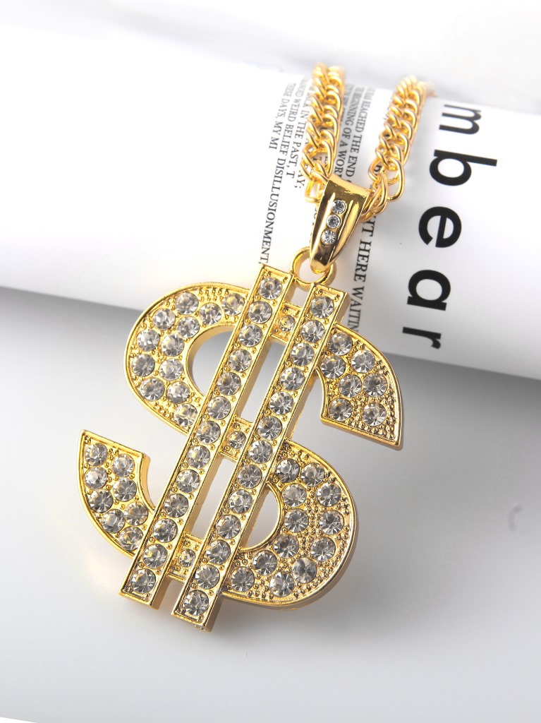 18K Gold Plated Big Dollar Hip Hop Dollar Necklace Jewelry Diamond Rhinestone Necklace