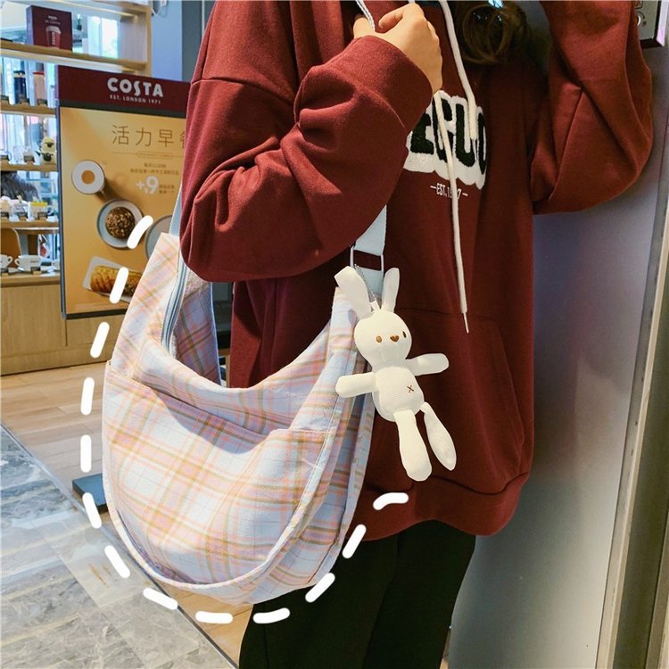 Fashion Small Fresh Plaid Canvas Shoulder Soft Cute Girl Student Messenger Bag display picture 21