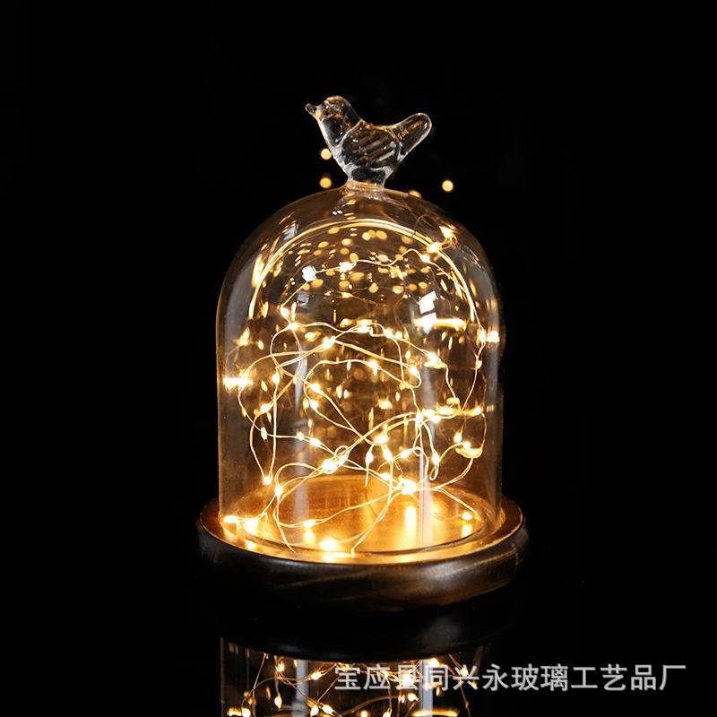 玻璃罩七彩永生花情人节LED发光礼品求婚婚房装饰摆件厂家直销