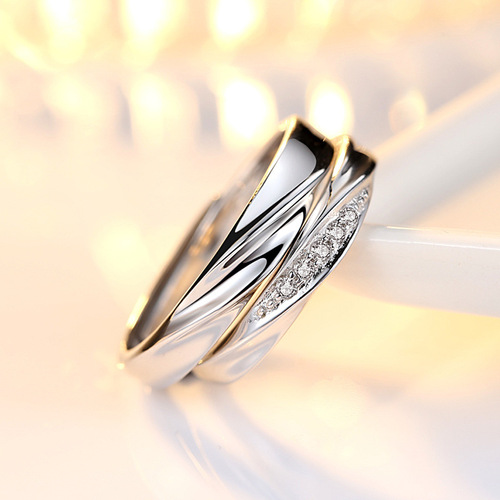 Jin Hongyu s925 sterling silver light wave couple ring Korean style simple men and women ring opening adjustable ring