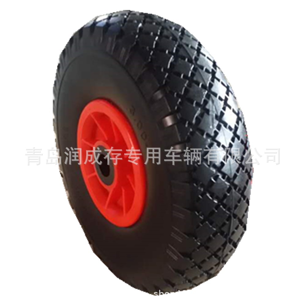 厂家直销红色塑芯10英寸300-4PU发泡轮胎