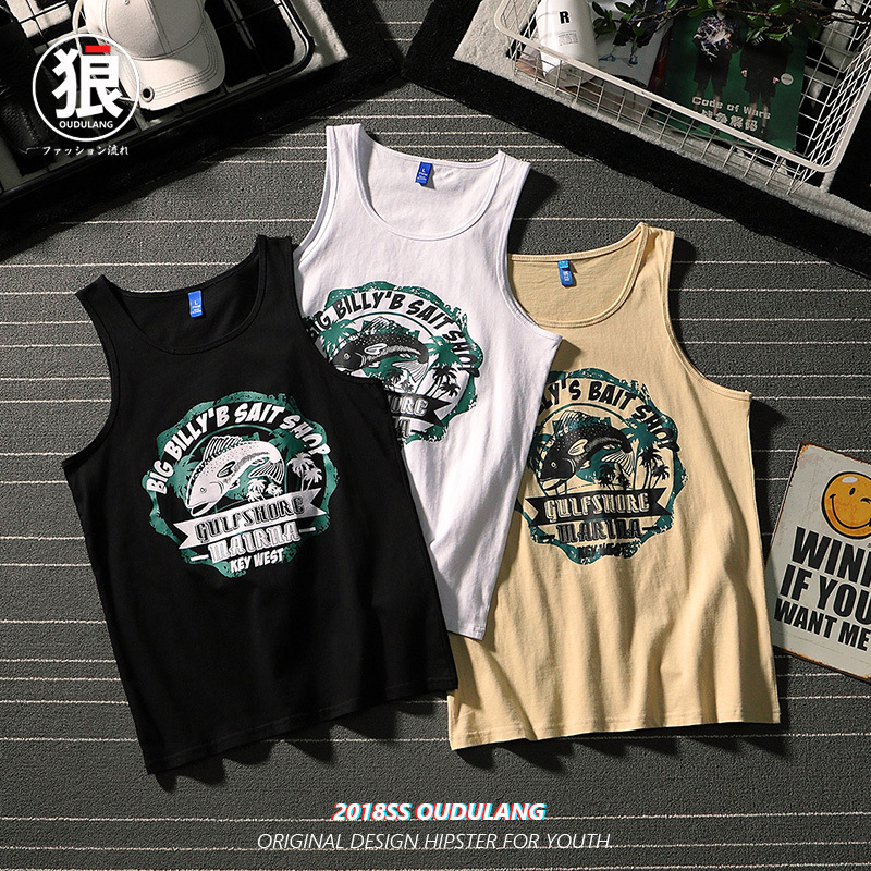 一件代发背心男潮牌街头帅气宽松嘻哈个性潮流百搭欧美夏季打底无|ms