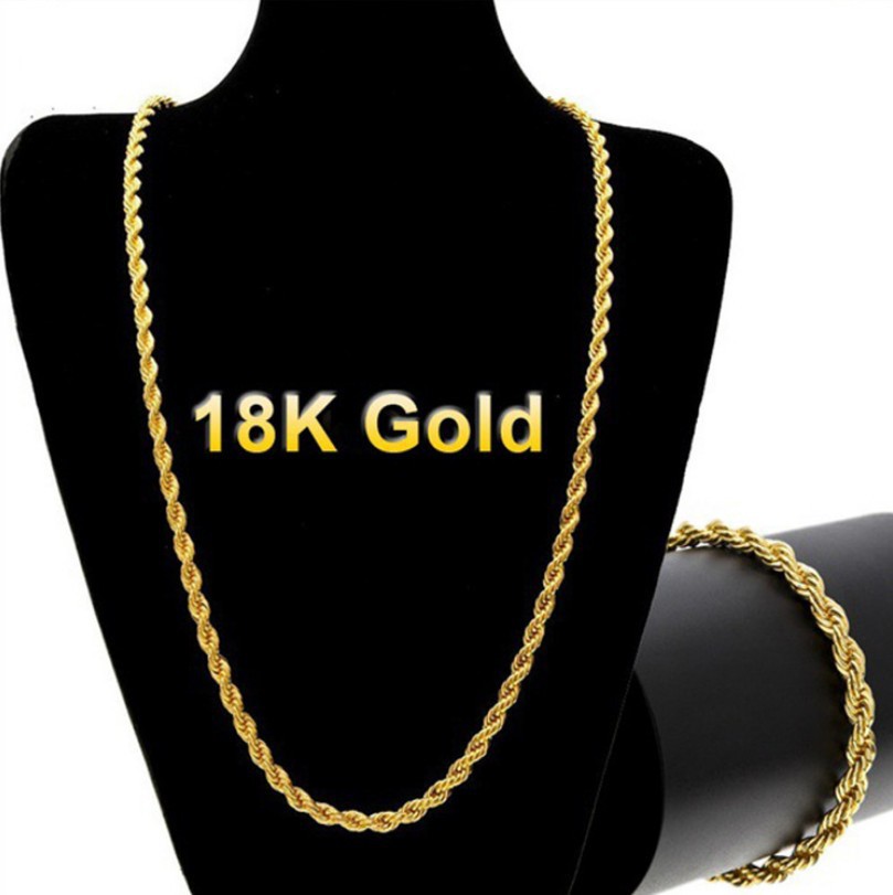 Золотое ожерелье с косичкой подходит для мужчин и женщин, 18 карат, 4мм