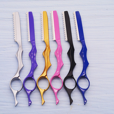 全钢制削发刀耐用刮刀手动专业理发打薄刀彩色刮胡刀剃毛刀批发|ms