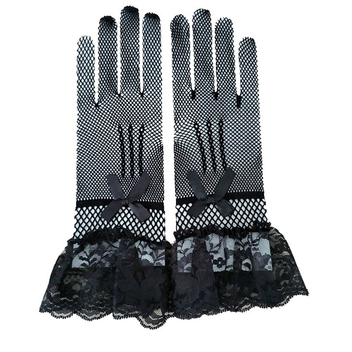 Bridal wedding dress gloves high elastic knitted mesh S58 black and white lace gloves performance costume gloves