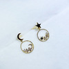 18K金星月钻石耳钉 星星耳环 月亮耳视 K黄钻石耳钉 星月耳 正品|ms