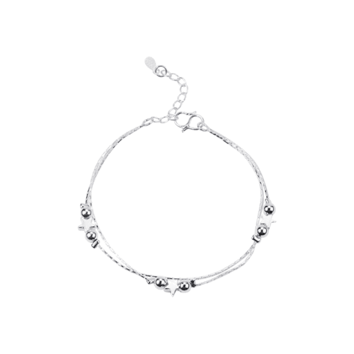 Multi-layer double-layer silver anklet Japanese and Korean fashion double bead clip star summer girls silver jewelry bracelet factory wholesale
