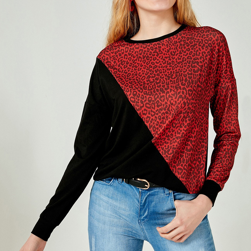 casual round neck contrast stitching leopard print sweater  NSGE38894