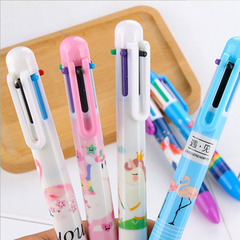 Creative and cute stationery, cartoon 6-color ballpoint pens, student multi-color ballpoint pens wholesale
