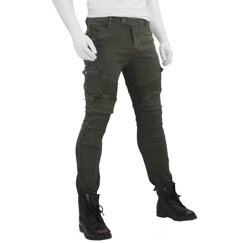 Pantalones vaqueros de la motocicleta pantalones anti-caída pantalones de protección 06 negro verde con equipo de protección para los hombres