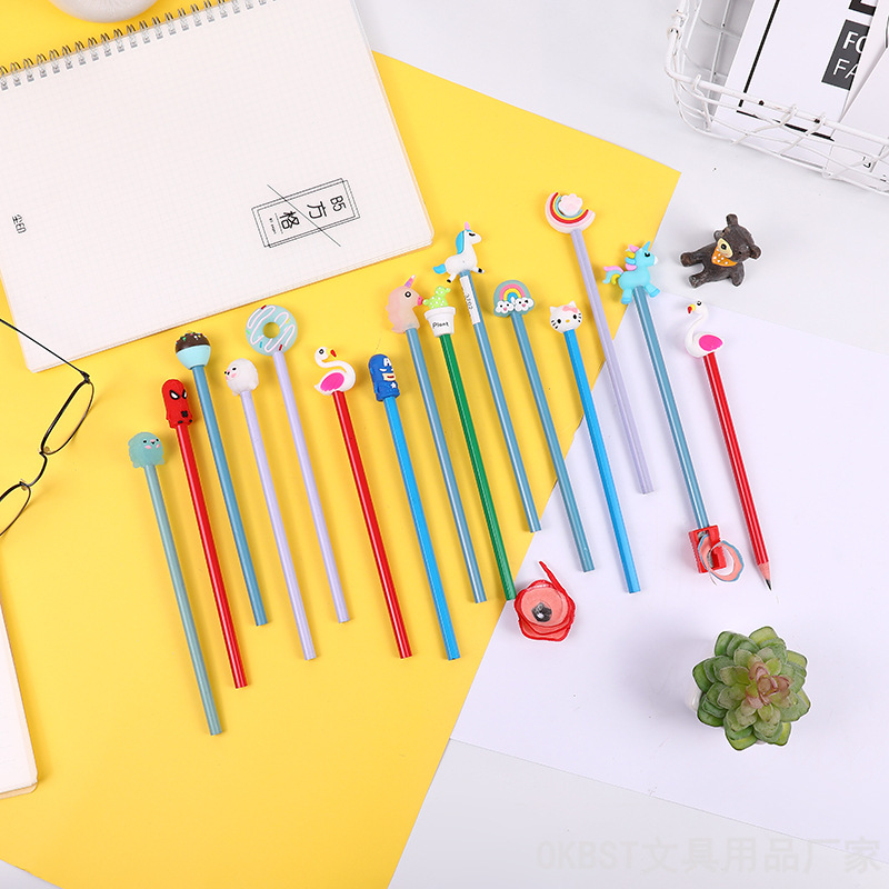 Dibujos animados creativo unicornio Flamingo lápiz decorativo Escuela Primaria estudiante Premio niños Oficina lápiz de escritura negro